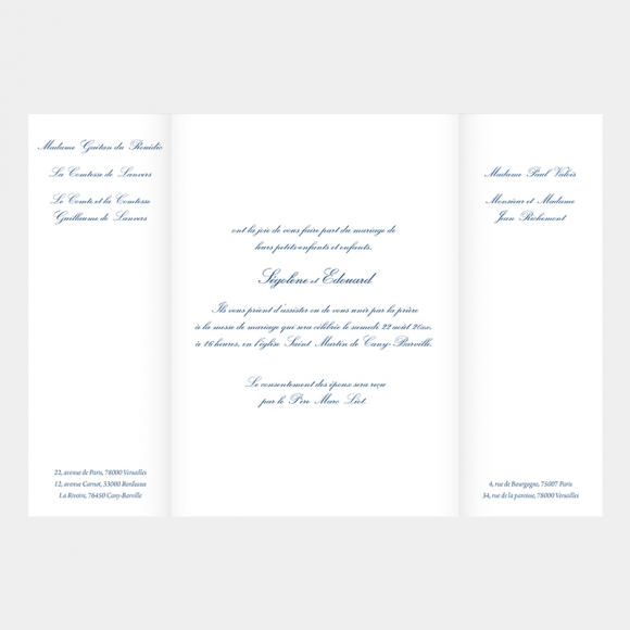 Faire-part de mariage Traditionnel triptyque