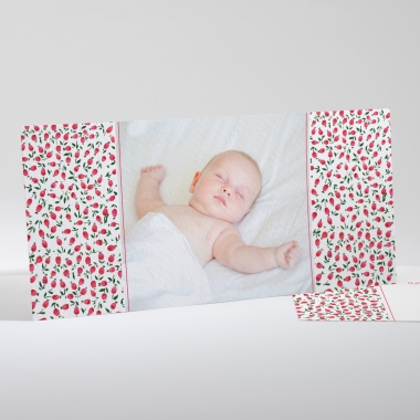 Faire-part de naissance Liberty chic framboise