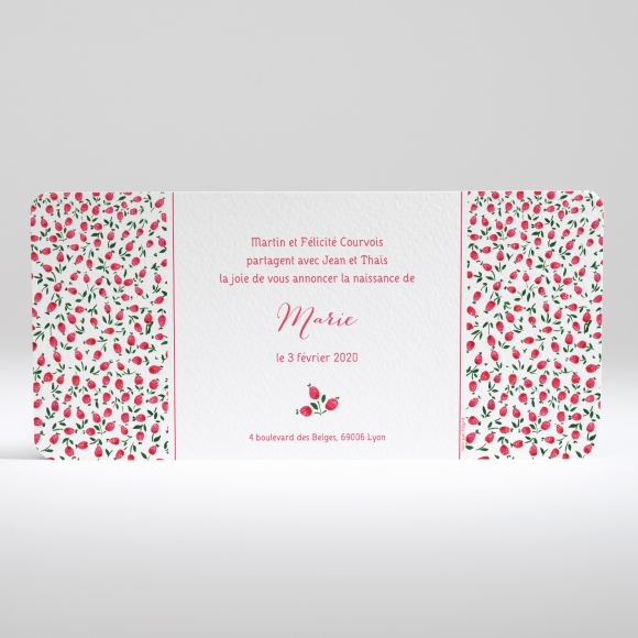 Faire-part de naissance Liberty chic framboise
