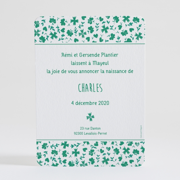 Faire-part de naissance Liberty cœur deux photos