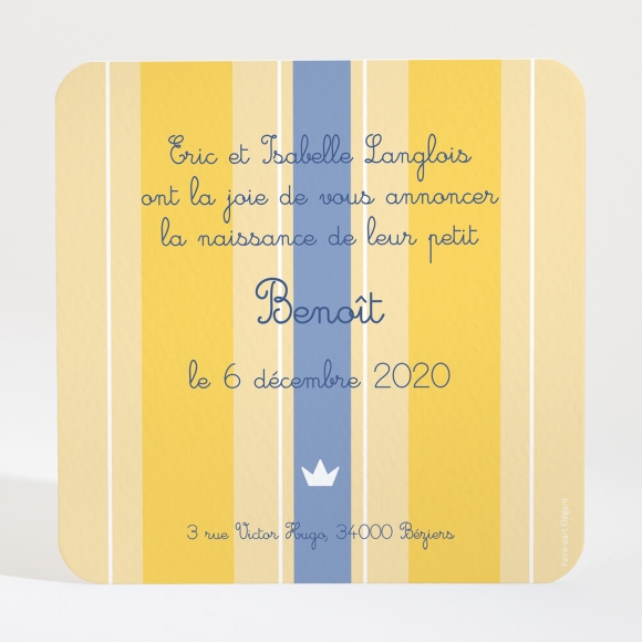 Faire-part de naissance Rayures couronnées