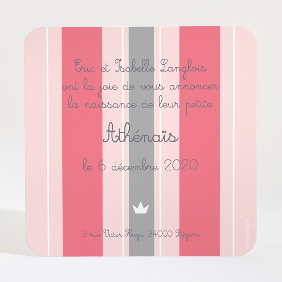Faire-part de naissance Rayures couronnées