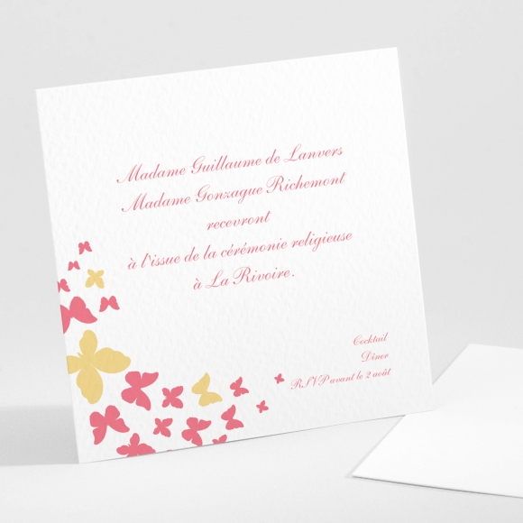 Carton d'invitation mariage Cœur de papillons