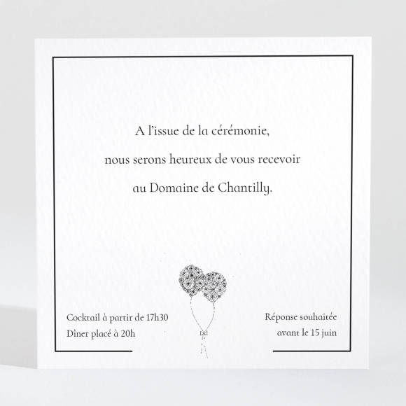 Carton d'invitation mariage Envolée