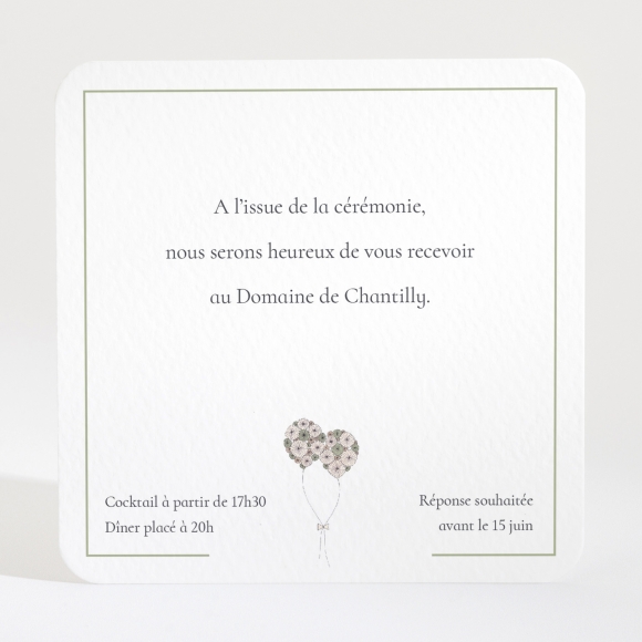 Carton d'invitation mariage Envolée