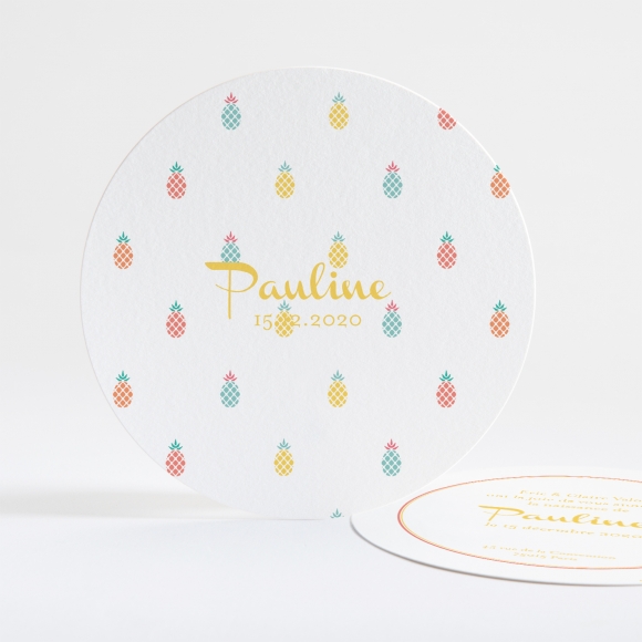 Faire-part de naissance Ananas pastel rond