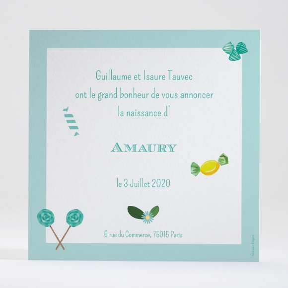 Faire-part de naissance Fleurs & bonbons