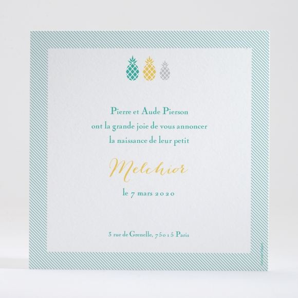 Faire-part de naissance Triple ananas chic