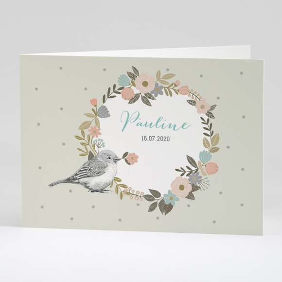 Faire-part de naissance Bird and flowers