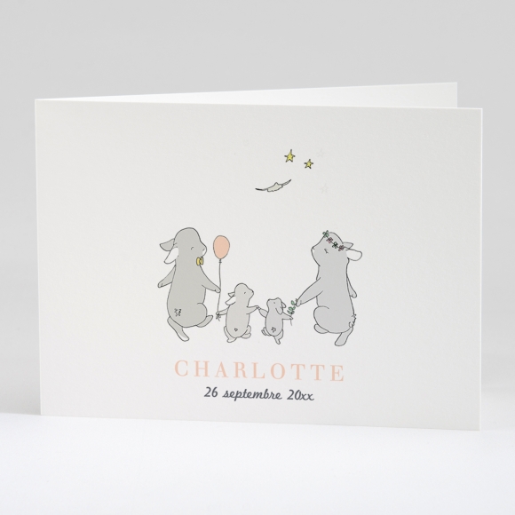 Faire-part de naissance Jolis lapins en famille 2 enfants