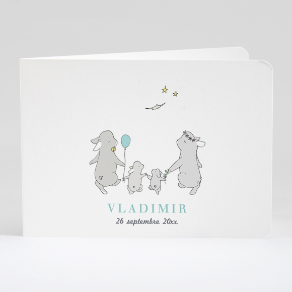 Faire-part de naissance Jolis lapins en famille 2 enfants