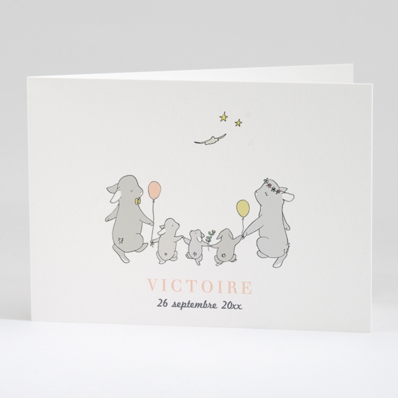 Faire-part de naissance Jolis lapins en famille 3 enfants