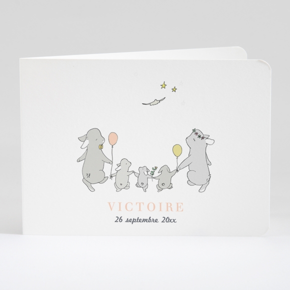 Faire-part de naissance Jolis lapins en famille 3 enfants