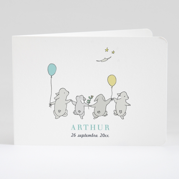 Faire-part de naissance Jolis lapins en famille 4 enfants